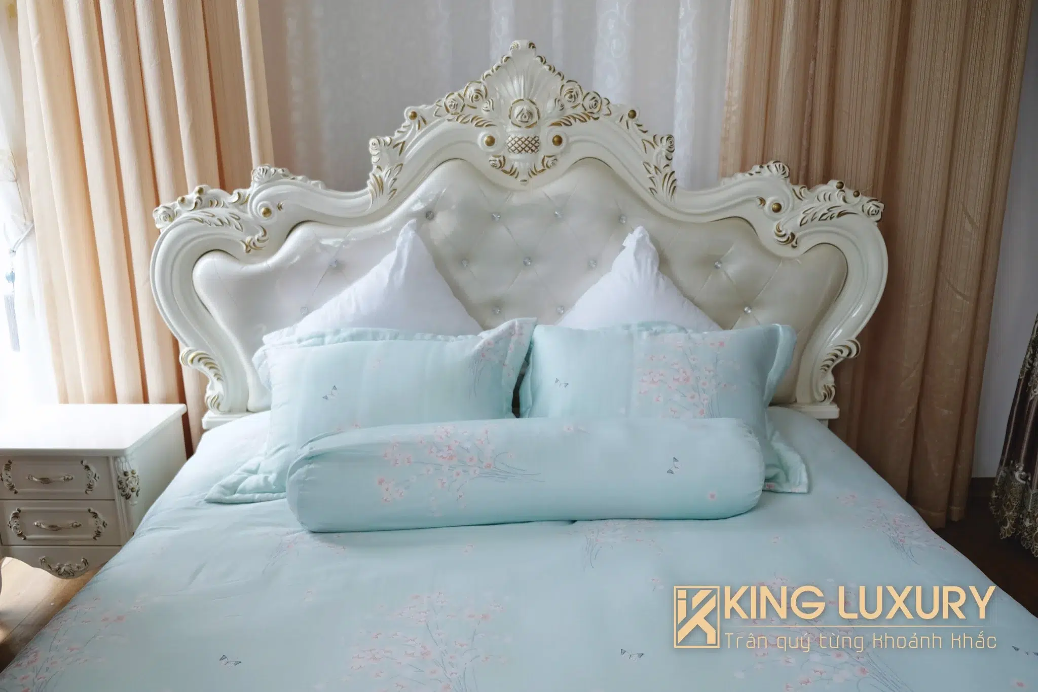 Katakura Tencel Hoa đào Xanh