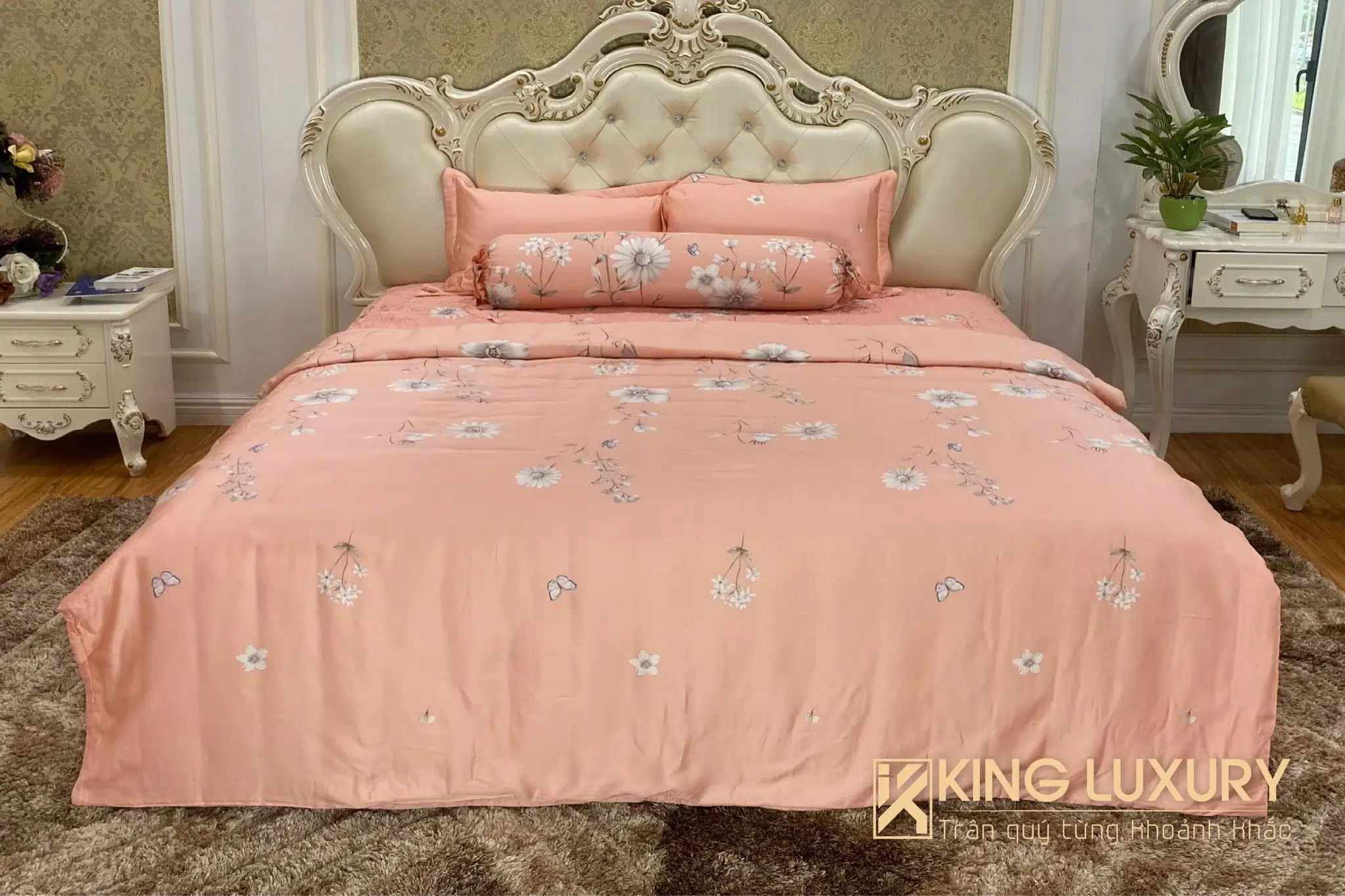Tencel Pro Vườn Cúc Hồng Cam